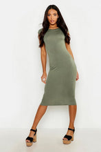 Load image into Gallery viewer, Cap Sleeve Jersey Bodycon Midi Dress
