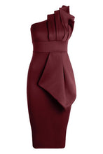 Load image into Gallery viewer, One Shoulder Pleated Detail Midi Dress