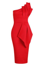 Load image into Gallery viewer, One Shoulder Pleated Detail Midi Dress