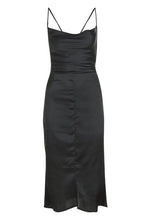 Load image into Gallery viewer, Satin Cowl Neck Lace Up Fish Tail Midi Dress