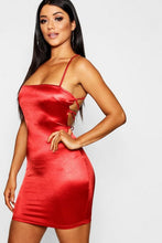 Load image into Gallery viewer, Satin Square Neck Strappy Back Bodycon Dress