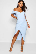 Load image into Gallery viewer, Off the Shoulder Wrap Skirt Midi Dress