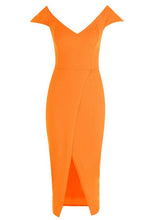 Load image into Gallery viewer, Off the Shoulder Wrap Skirt Midi Dress