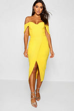 Load image into Gallery viewer, Off the Shoulder Wrap Skirt Midi Dress
