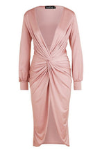 Load image into Gallery viewer, Twist Front Plunge Slinky Midi Dress