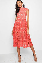 Load image into Gallery viewer, Boutique Lace High Neck Skater Dress