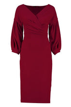 Load image into Gallery viewer, Off the Shoulder Wrap Midi Dress
