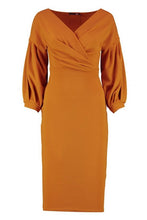 Load image into Gallery viewer, Off the Shoulder Wrap Midi Dress
