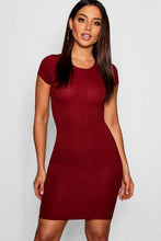 Load image into Gallery viewer, Ribbed Cap Sleeved Bodycon Dress