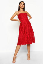 Load image into Gallery viewer, Boutique Embroidered Strappy Midi Skater Dress