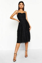 Load image into Gallery viewer, Boutique Embroidered Strappy Midi Skater Dress