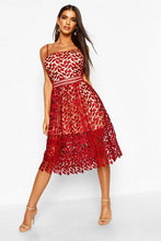 Load image into Gallery viewer, Corded Lace Detail Midi Skater Dress