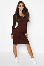 Load image into Gallery viewer, Notch Front Jumbo Ribbed Midi Dress