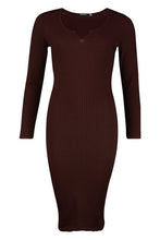 Load image into Gallery viewer, Notch Front Jumbo Ribbed Midi Dress