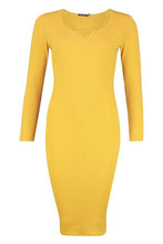 Load image into Gallery viewer, Notch Front Jumbo Ribbed Midi Dress