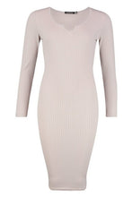 Load image into Gallery viewer, Notch Front Jumbo Ribbed Midi Dress