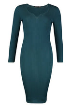 Load image into Gallery viewer, Notch Front Jumbo Ribbed Midi Dress