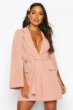 Load image into Gallery viewer, Split Sleeve Double Breasted Belted Blazer Dress