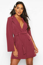 Load image into Gallery viewer, Split Sleeve Double Breasted Belted Blazer Dress