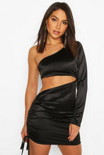 Load image into Gallery viewer, Cut Out Stretch Satin Mini Dress