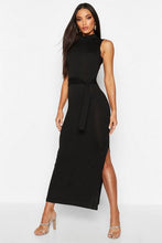 Load image into Gallery viewer, Brushed Tie Front Funnel Neck Midaxi Dress