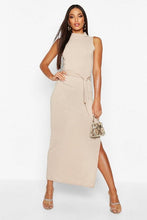 Load image into Gallery viewer, Brushed Tie Front Funnel Neck Midaxi Dress