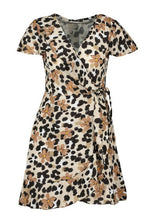 Load image into Gallery viewer, Floral Leopard Ruffle Mini Tea Dress