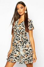 Load image into Gallery viewer, Floral Leopard Ruffle Mini Tea Dress