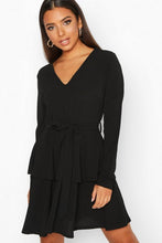 Load image into Gallery viewer, Woven Belted Tiered Hem Skater Dress