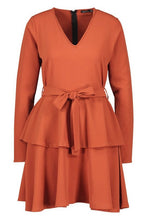 Load image into Gallery viewer, Woven Belted Tiered Hem Skater Dress