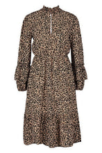 Load image into Gallery viewer, Leopard Print Shirred Neck Keyhole Midi Dress