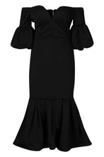 Load image into Gallery viewer, Plunge Puff Sleeve Frill Hem Midi Dress