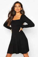 Load image into Gallery viewer, Long Sleeve Jersey Square Neck Skater Dress