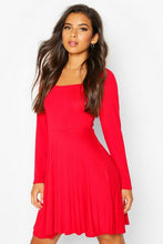 Load image into Gallery viewer, Long Sleeve Jersey Square Neck Skater Dress