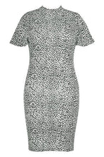 Load image into Gallery viewer, Plus Snow Leopard High Neck Bodycon Dress