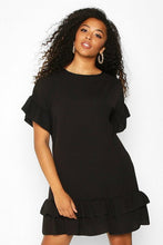 Load image into Gallery viewer, Plus Linen Look Woven Ruffle Smock Dress