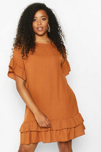 Load image into Gallery viewer, Plus Linen Look Woven Ruffle Smock Dress