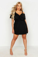 Load image into Gallery viewer, Plus Plunge Ruffle Belted Mini Dress