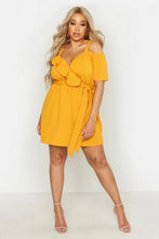 Load image into Gallery viewer, Plus Plunge Ruffle Belted Mini Dress