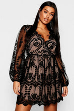 Load image into Gallery viewer, Plus Lace Plunge Skater Dress