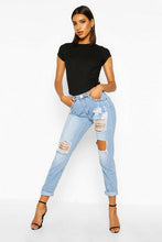 Load image into Gallery viewer, Mid Rise Relaxed Fit Open Knee Boyfriend Jeans
