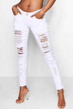 Load image into Gallery viewer, Mid Rise White Ripped Jeans
