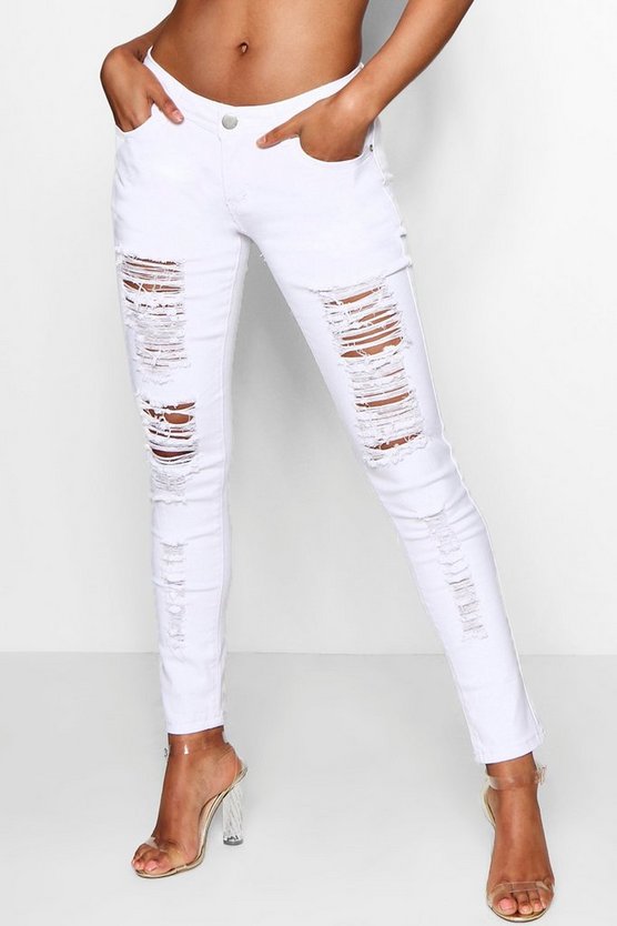 Mid Rise White Ripped Jeans