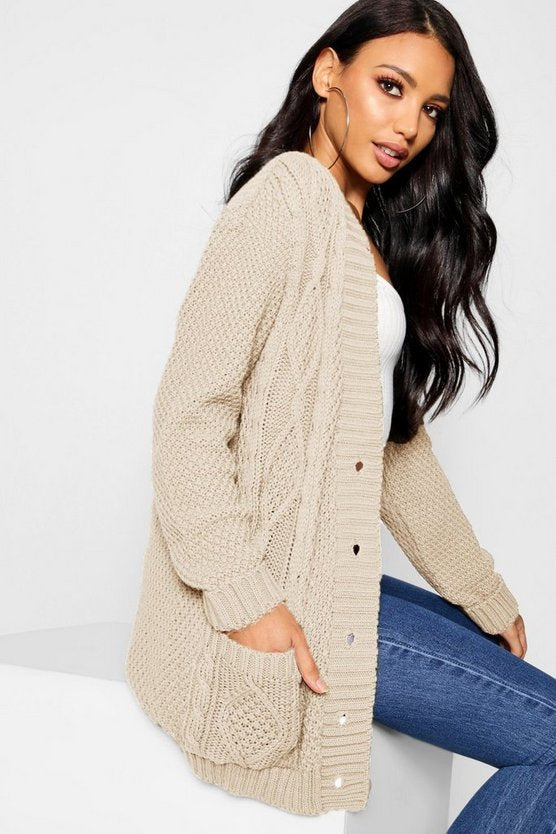 Cable Boyfriend Button Up Cardigan