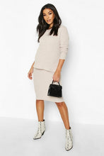 Load image into Gallery viewer, Maternity Knitted Rib Midi Skirt Co-ord Set
