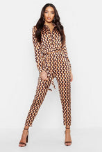 Load image into Gallery viewer, Geo Print Satin Shirt Jumpsuit
