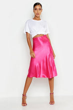Load image into Gallery viewer, Satin Bias Cut Slip Midi Skirt
