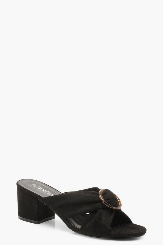 Tortoise Ring Detail Block Heel Mules