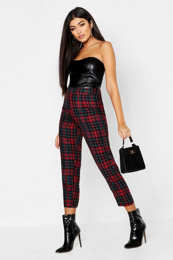 Woven Tartan Check Peg Pants