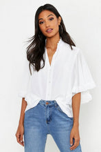 Load image into Gallery viewer, Woven Ruffle angel Sleeve Blouse
